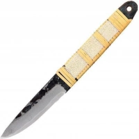 Туристический охотничий нож с фиксированным клинком Maruyoshi Hand Crafted, сталь Shirogami San-Mai, рукоять бежевая обмотка/белая кожа купить в Великом Новгороде
