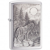 Зажигалка ZIPPO Classic Волк с покрытием Brushed Chrome купить в Великом Новгороде